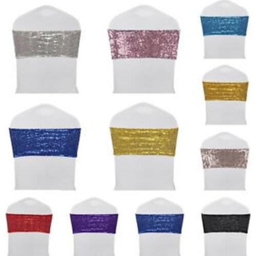 10/50 Pcs Sequin Chair Sashes Decorative Around Sequins Stretch Sash Band for Wedding Party Festival Home Decorations