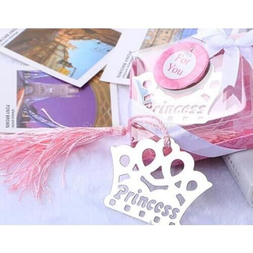 200PCS Prince Princess Crown Silver Metal Bookmarks Boxed For Bridal Baby Shower Wedding Birthday Bride Graduation sport toy