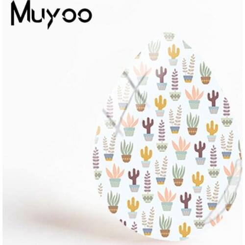 2019 New Cactus Glass Cabochon Plants Pattern Tear Drop Cabochons Photo Hand Craft Jewelry For Women