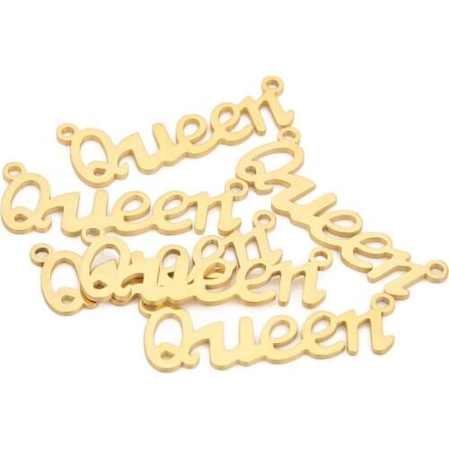 5pcs Stainless Steel Gold Tone Queen Word Charm Fit Handmade Queen Necklace DIY Jewelry Making Findings Supplier