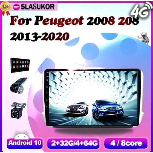 6+128G Android 10 For Peugeot 2008 208 2013 2014 2015-2020 ADAS 4G RAM Auto Video Player Navigation Car GPS DVD Cable Canbus