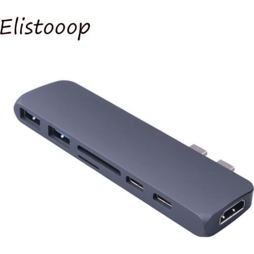Type C To USB 3.0 Hub Adapter SD TF Card Reader Dual USB C Hub 6in1 TypeC Data Transfer Charge Adapter for Macbook Pro