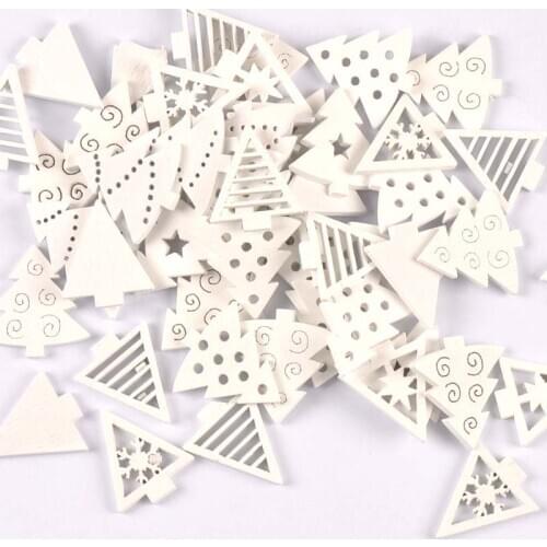 50pcs 22-30mm Wood Crafts white christmas trees DIY Scrapbooking For Wooden Ornament Home Decoration Sewing Accessories M2216