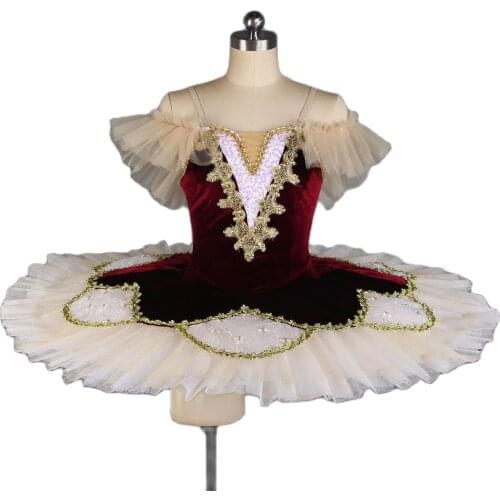 All For Dance Bordeaux red Velvet Bodice Trim Pre-professional Ballet Pancaked Dance Costume Ballerina Dance Tutu BLL437