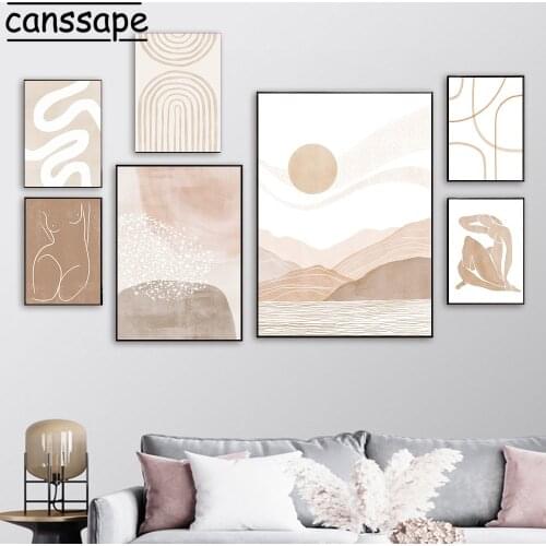 Boho Wall Paintings Female Nude Art Prints Sunset Painting Abstract Print Geometric Pictures Nordic Posters Home Decoration