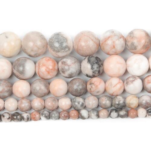 Natural Stone Smooth Pink Zebra Veins Charm Round Loose Beads For Jewelry Making Needlework Bracelet Diy Pick Size Strand 4-12MM
