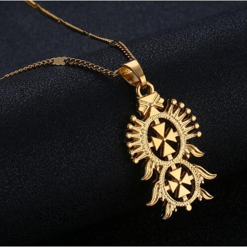 Ethiopian Gold Color Trendy Cross Pendant Necklaces for Women Men Eritrea Chain Jewelry