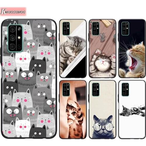 Black Cover Sleeping Kitten Cat for Huawei Honor 30 20S Pro 10i 9C 9A 9S 9X 8X 10 9 Lite 8 8A 7A Pro Lite Phone Case