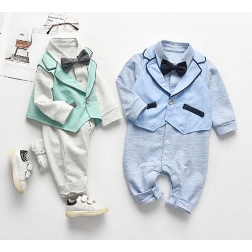 Baby Clothing Spring Autumn Oddler Boys Long Sleeve Rompers Kids Cotton Soft Bodysuits Vest 2pcs Boys Party Clothes One-pieces
