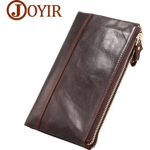 JOYIR Genuine Cowhide Leather Men Long Wallet Double Zipper Purse Card Holder Money Pack for Male Leather Wallet Men Clutch Bags