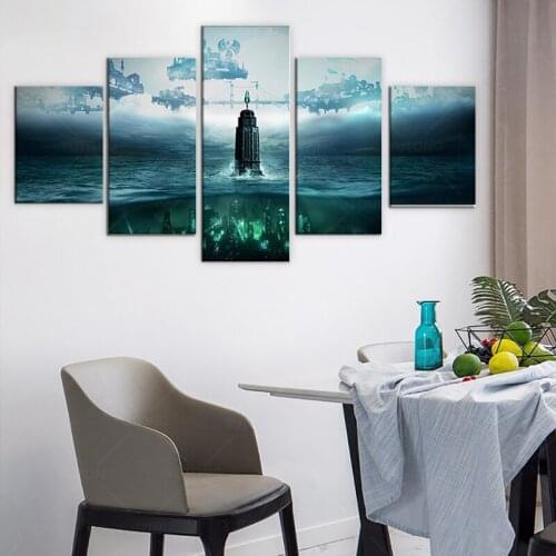 5 Piece HD Fantasy Art Steampunk Style Pictures BioShock The Collection Video Game Poster Canvas Paintings for Wall Decor Gift