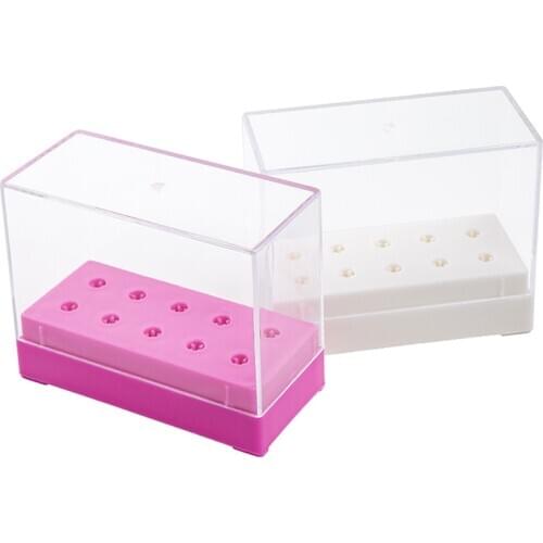 10 Holes Empty Container Stand Nail Art Drill-Bit Storage Box Acrylic Holder Pink White Color 10 Grids Art Drill Bit Organizer