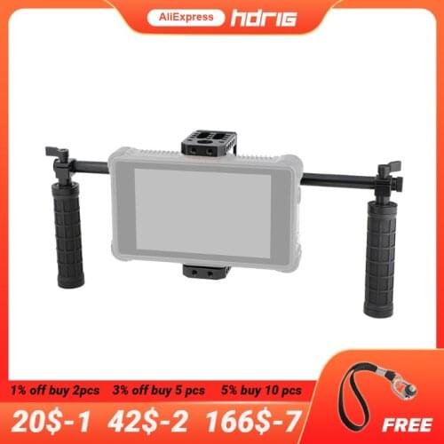 HDRIG DIY Monitor Cage Kit With Dual Rubber-covered Handgrip Light Stand Head for 5" 7" On-camera Monitors