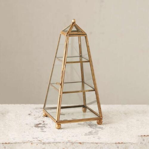 Beautiful Layered Personalized Glass Jewellery Box Creative Copper Strip Geometric Shape Glass Jewellery Box Wedding Decoration