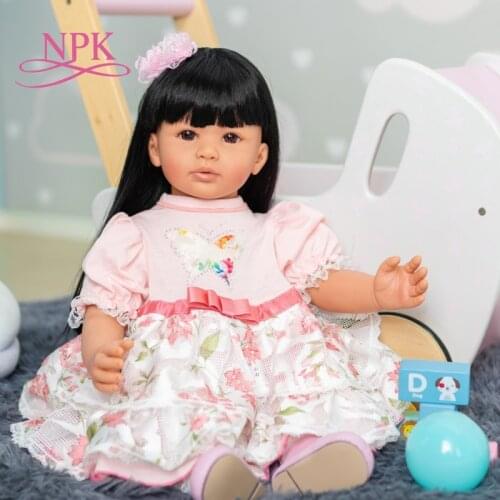 NPK 60CM reborn toddler baby doll pink princess with long hair fashion hoody dress lifelike soft touch cuddly baby Xmas Gift