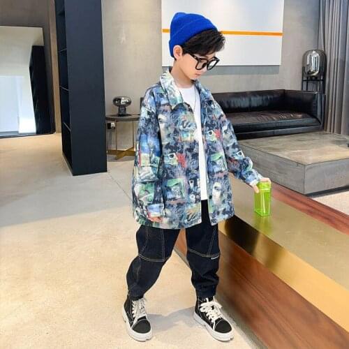2021 Fashion New Camouflage Jacket Kids Casual Sport Shirt Outerwear Boys Trend Printing Windbreaker Coat 5 6 7 8 9 10 11 12 13y