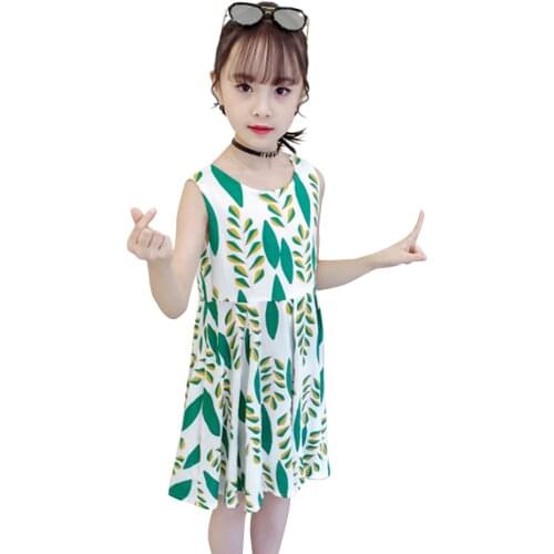 Girl Summer Dresses Leaf Pattern Party Dress For Girls Sleeveless Kids Dress Teenage Girls Costumes Kids 6 8 10 12 14