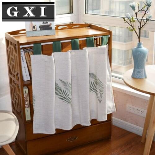 Linen Big Leaves Short Curtains for Kitchen Window Treatments Living Room Curtains for Bedroom Kitchen Roman Blinds