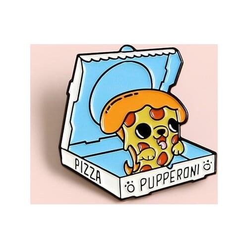 Cartoon Pizza Box Metal Enamel Brooch Cute Puppy Badge Pin Fun Kawaii Trendy Costume Backpack Jewelry Accessories Gifts for Kids