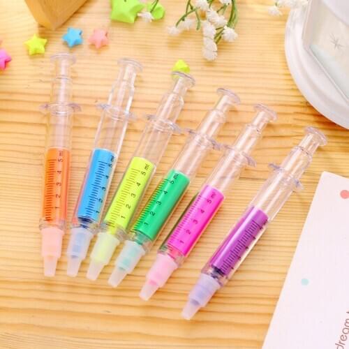 6 color/set Syring Highlighter marker Fluorescent pen Neon Syringe Stationery Office School supplies caneta seringa 328