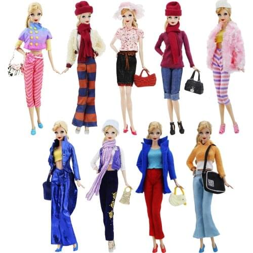 Random Pick 3 Sets Outfit Blouse Bottoms Trousers Bag Skirt Dress Shoes Mixed Clothes for Barbie Doll Accessories Kid Toy