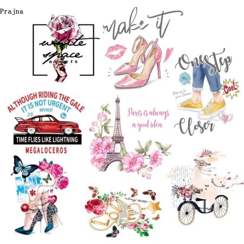 Prajna Tower Stickers Heat Transfer For Summer Clothes High Heels DIY T-Shirt Iron On Transfer Sticker Decoration Patches F