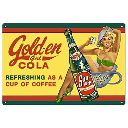 Golden Cola Wall Decor Travel Metal Tin Sign 8x12 Inch