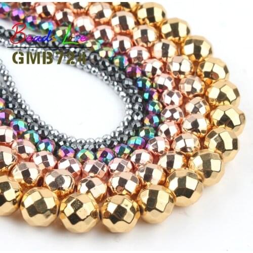 Natural Stone Faceted Hematite Beads 2 3 4 6 8 10 12mm Round Loose Spacer Beads for Jewelry Making Diy Bracelet Wholesale 15