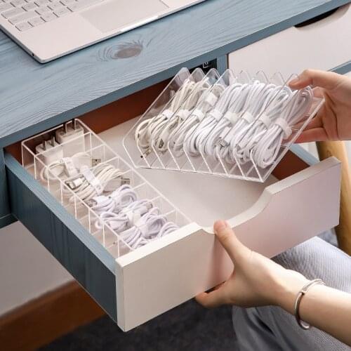 8 Grids USB Cable Storage Box Desktop Drawer Wire Organizer Makeup Jewelry Charger Holder Container Home Accessories Rangement