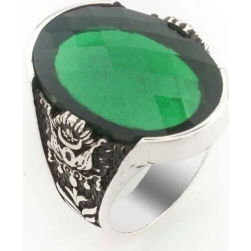 Ottoman Tuğralı Green Zircon Silver Ring