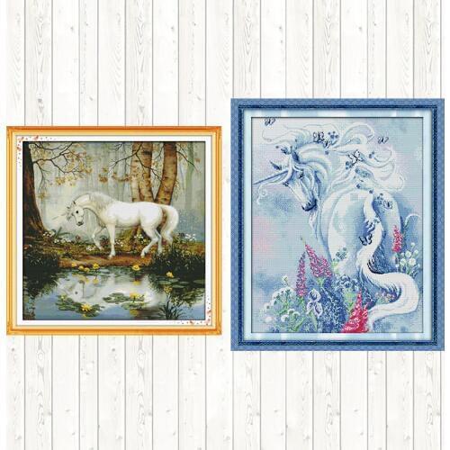 Unicorn Garden Cross Stitch Package Embroidery Kits DIY Crafts 14ct 11ct Count Print Canvas Needlework Embroidery Patterns Kits