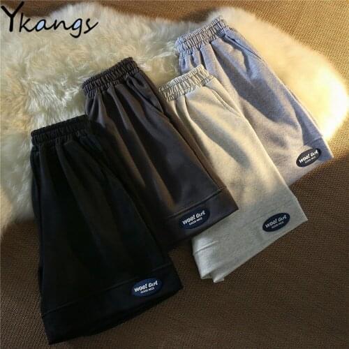 Letter Print Casual Black Biker Running Shorts with Pocket Summer Women High Waist Wide Legs Korean Style Clothes Shorts Female