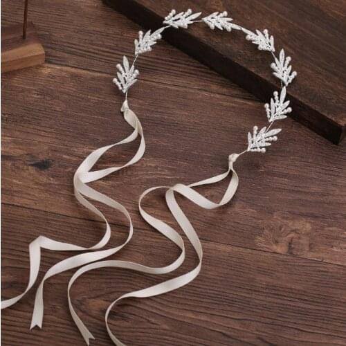 Simple Pearl Rhinestone Wedding Headband With Ribbon Bridal Hairpiece For Women Prom Party Hair Accessories Jewelry