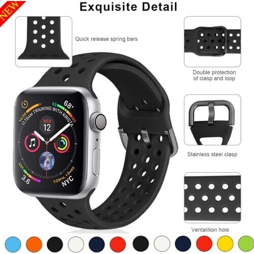 Sports Watch Strap for Apple Watch Bands 44mm 40mm 42mm 38mm Silicone Soft Hole Breathable Watchbands for iWatch 6 5 4 3 2 1 SE