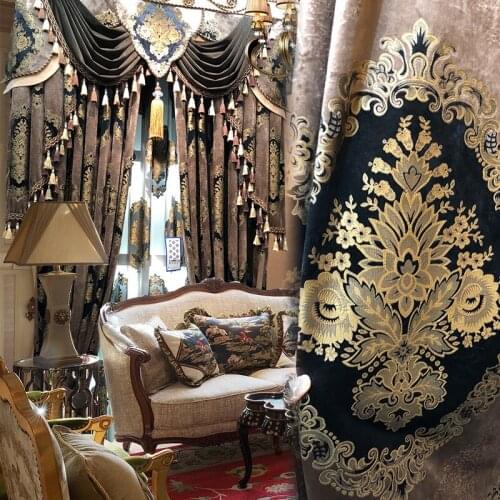 European Style Coffee luxury retro American Embroidery Folding Bead Curtains for Living Room Bedroom Dining Room Fancy Curtains