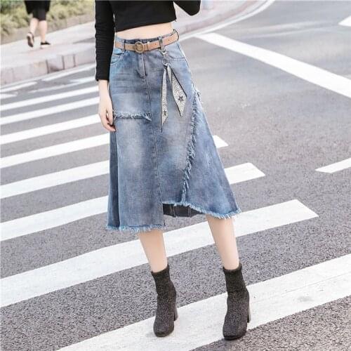 S-5XL Plus Size Denim Skirt Women Spring Summer 2021 New Fashion Casual Medium-long Package hip Empire Waist A-Line Skirt
