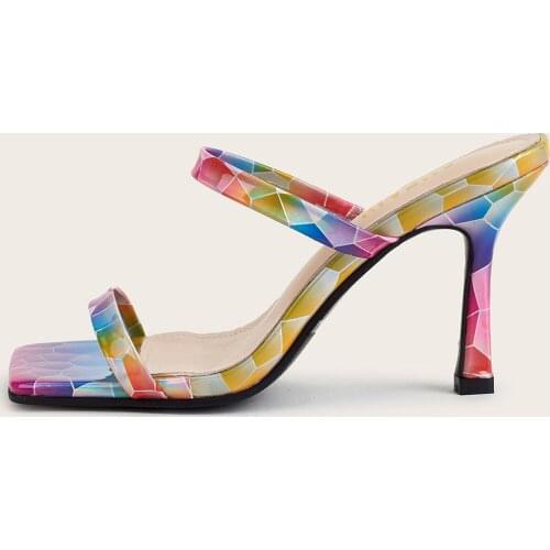 Snake Print Slippers Women 2021 High Heels Sandals Women Summer Shoes Woman Square Toe Slippers Casual Flip Flops