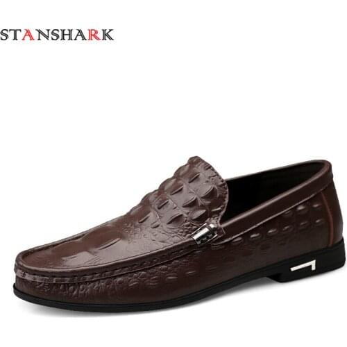 STAN SHARK Fashion Mens Business Office Oxfords Flats Crocodile Dress Leather Shoes Lace-Up Wedding Party Shoes Plus Size 38-46