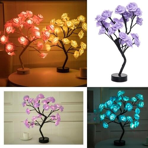 LED Table Lamp Lights Rose Flower Tree USB Night Lights Home Decoration Parties Xmas Christmas Wedding Bedroom Decor
