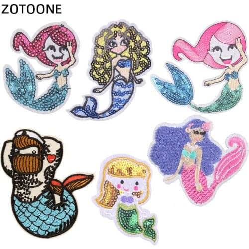 ZOTOONE 1Pcs Mermaid Iron on Patches for Clothing Applique Diy Animal Custom Embroidery Stripes on Clothes Patch Sticker Set G