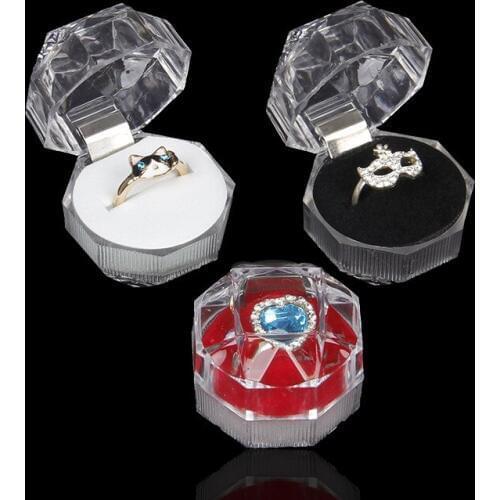 TONVIC 40Pcs Clear Plastic Ring Earring Box Wedding Gift Packing Jewelry Storage Display Box With White/Black/Red Padding Hot