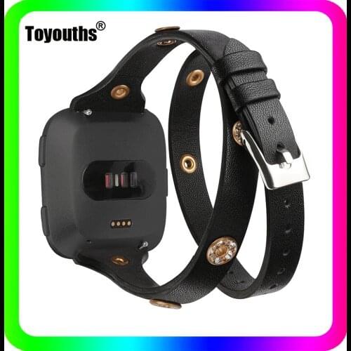 Toyouths Leather Double Wrap WatchBands for Fitbit Versa Soft Leisure Womens Watches Fashion Bracelet Strap for Fitbit Versa 2