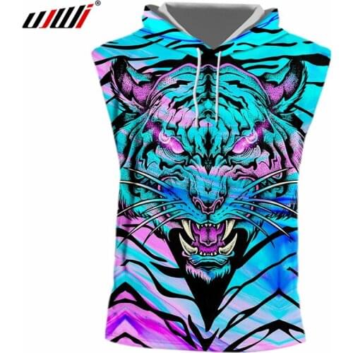 UJWI Summer 3D Colorful Tiger Hooded Tank Tops New Harajuku Women/men Fashion Cap Vest Unisex Hoody Undershirt Sleeveless 5XL