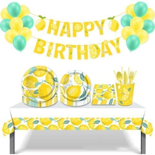 Yellow Lemon Cartoon Theme Party Disposable Tableware paper plates cups Birthday Baby Shower Decorate Party Supplies