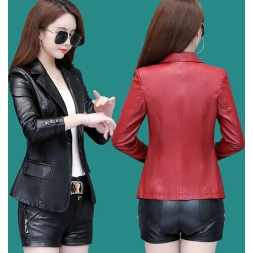 Spring And Autumn Womens Haining Leather Jacket Korean Short Slim And Thin Large Size Clothing All-match Small Suit