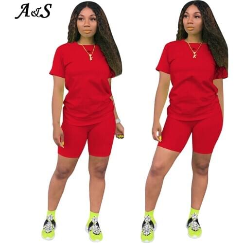 Anbenser Two Piece Set Women Pure Color T- Shirt & Shorts Set Female Tracksuits Loungewear Outfits Matching Sets Plus Size S-4XL