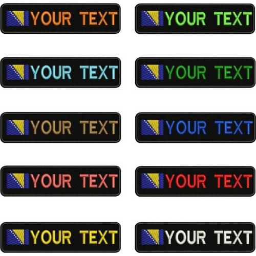 Bosnia and Herzegovina flag 10X2.5cm Embroidery Custom Name Text Patch Stripes badge Iron On Or Velcro Backing Patches