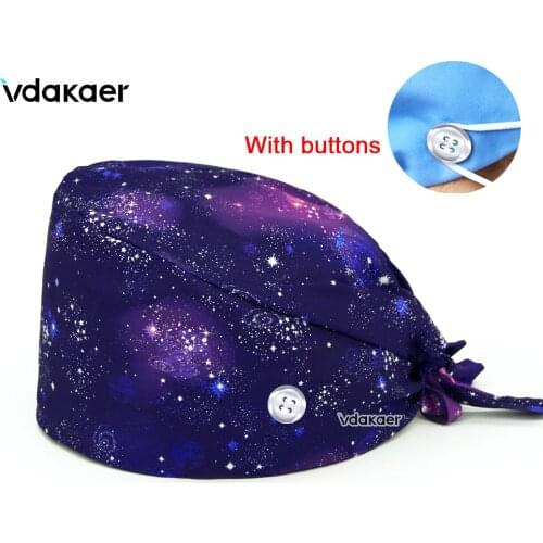 Starry sky printing Scrub Caps Dental Scrubs Hat 100% Cotton Women Men Dust Proof Veterinarian chef Working Hats nursing hat