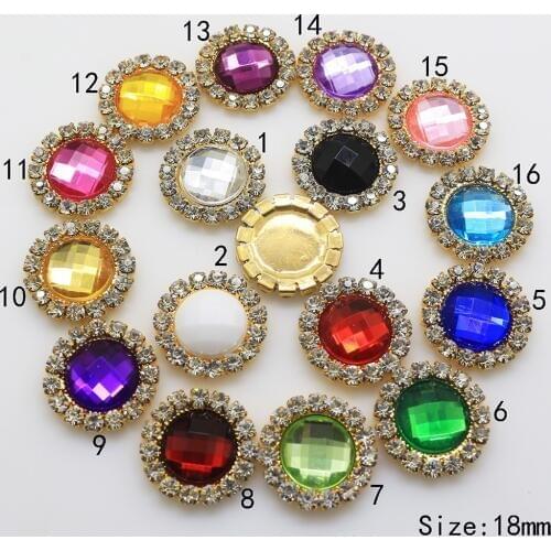 10Pc 18MM Round Resin Rhinestone button golden metal button Acrylic 2017 Invitation DIY Wedding Decoration apparel Free Shipping