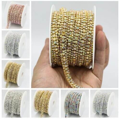 10Yard 3Rows Glass crystal Strass Rhinestone Cup Chain Sew On Diamond Glue-On Close Chains Glitter Trim Cup Chain sew on Garment
